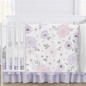Purple and Gray Floral Crib Bedding Set